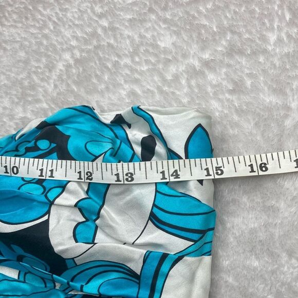 CACHE 4 Strapless Fully Lined 100% Silk Dress Blue/Blk/Wht Floral Cocktail Party - Picture 5 of 9